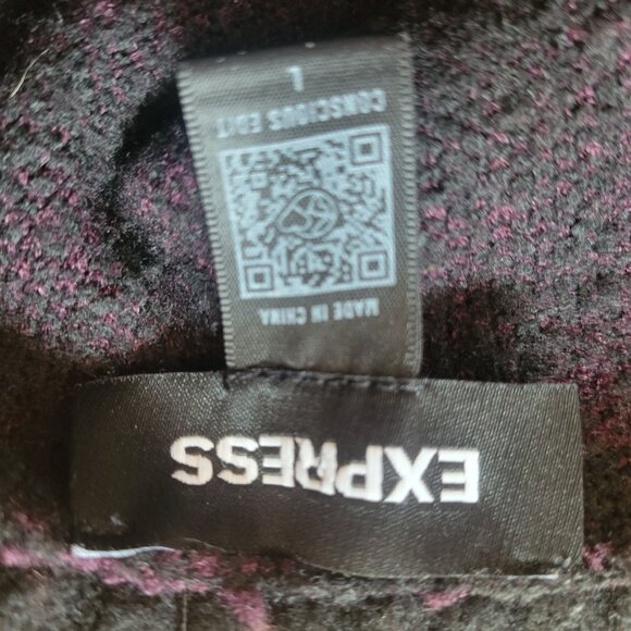 Womens Purple & Black Houndstooth Cardigan Sweater Button-Up Express Size L Knit - Picture 3 of 4